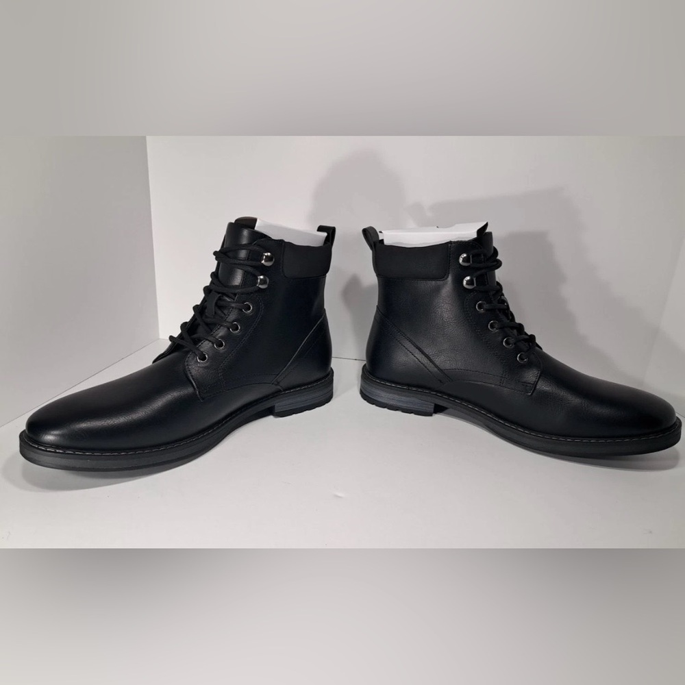 Club Room Westin Lace-Up Boots Men's 10.5M Black Pull Tab Block Heel Round Toe